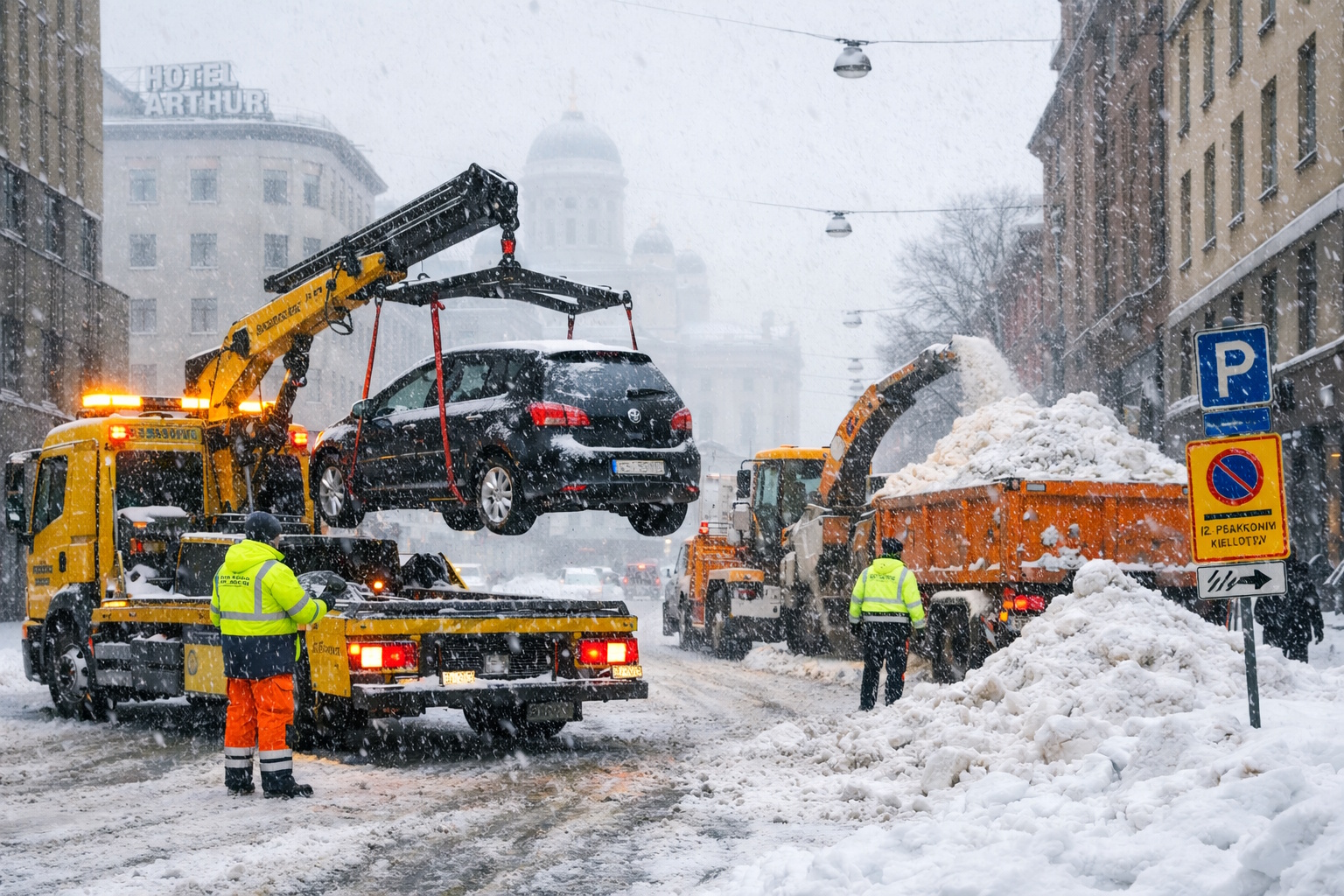 Autoa siirtämässä